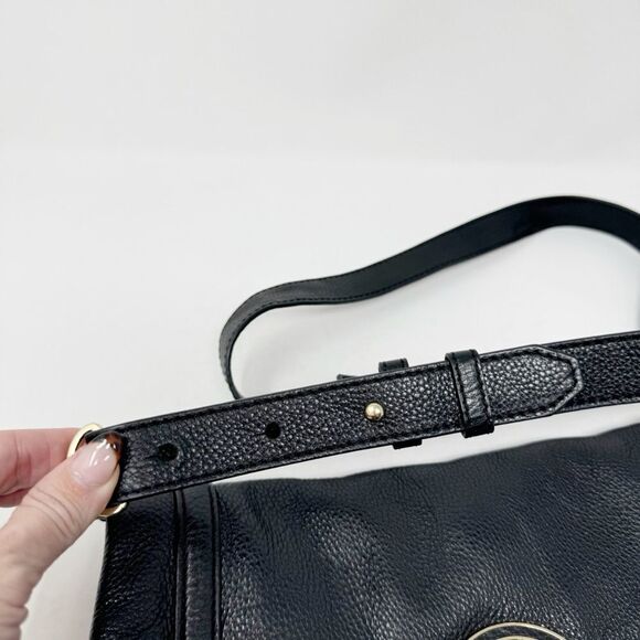 TORY BURCH | Amanda Leather Black & Gold Foldover Adjustable Crossbody Purse Bag - Picture 13 of 14